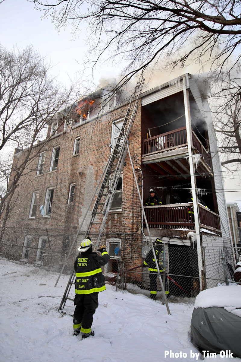 Chicago fire department firefighters with Bangor ladder