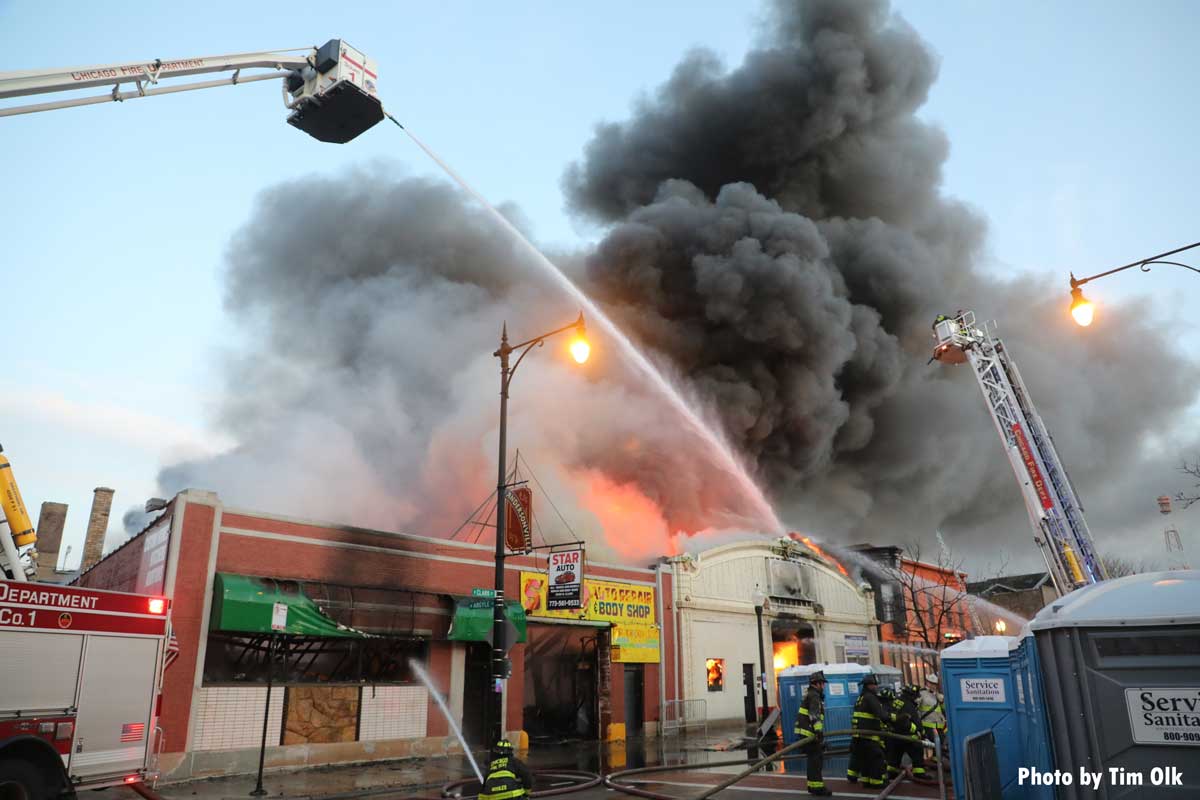 Elevated master streams at Chicago fire