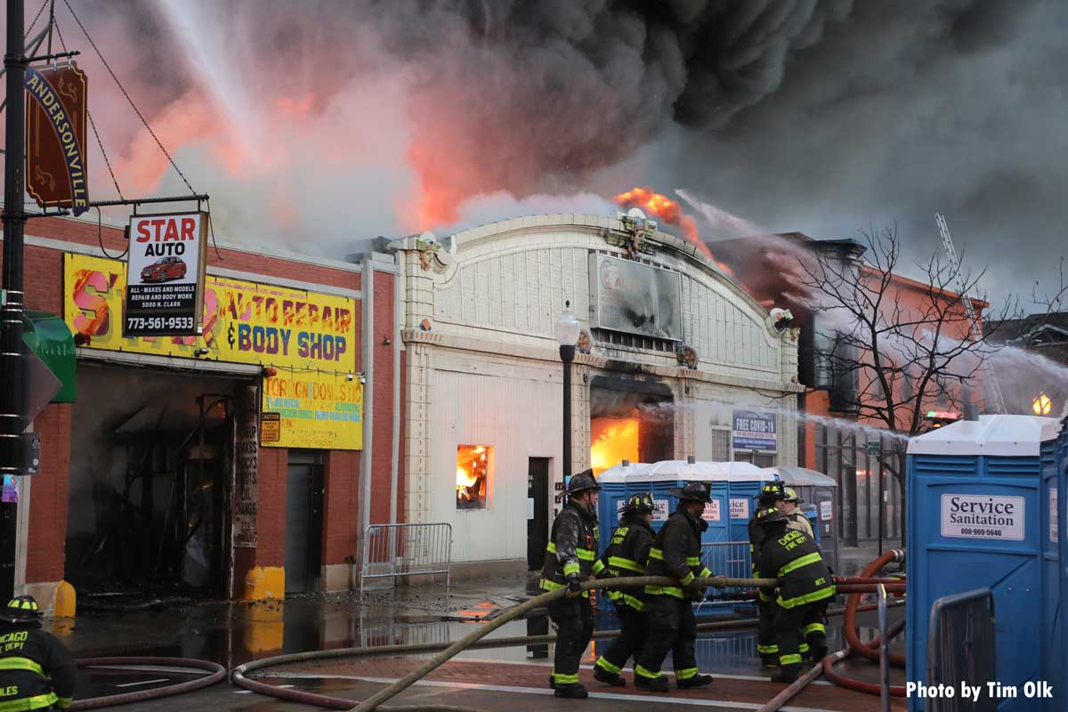 Chicago firefighters respond to raging fire in auto shops