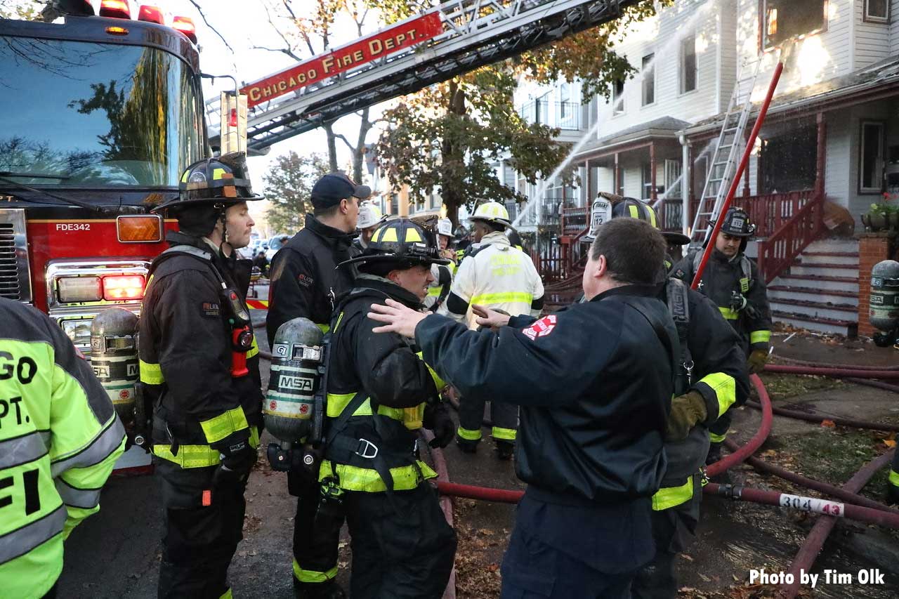 Chicago firefighters and aerial