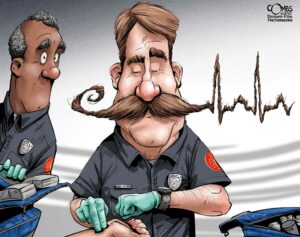 Firefighter mustache electrocardiogram EKG