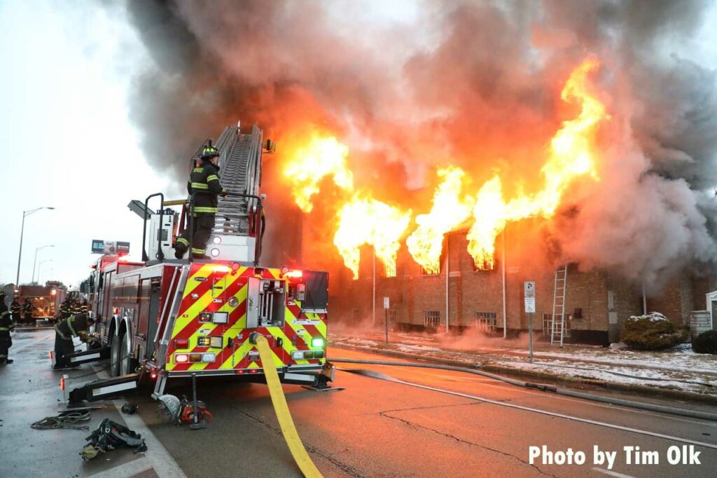 Aerial at Maywood church fire