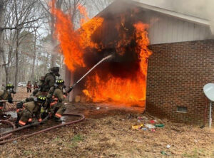 Volunteer firefighters at fire