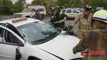 Firefighters and vehicle rescue training