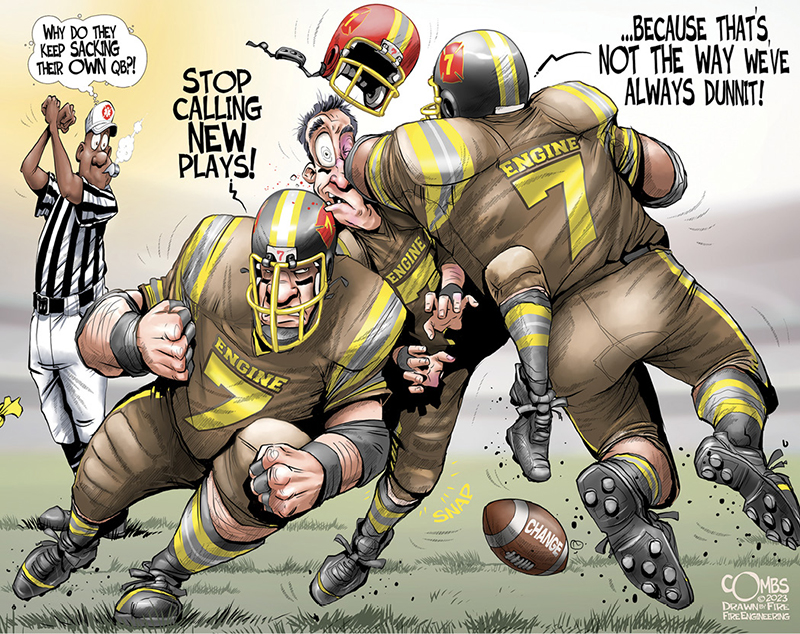 Firefighters as football players