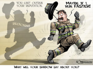 firefighter running from his shadwo