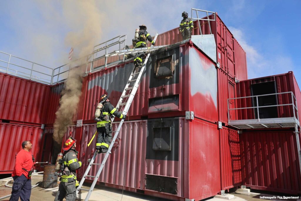 Indianapolis firefighters with ladders