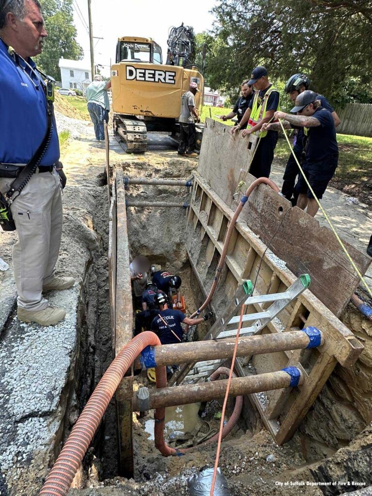 Suffolk Virginia firefighters trench rescue