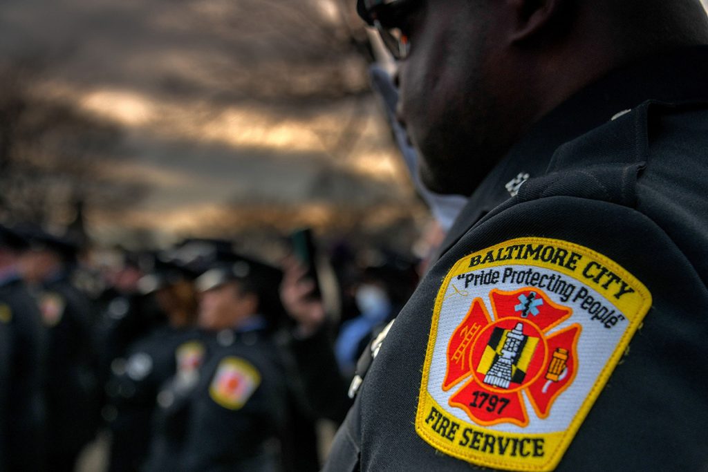 A Baltimore firefighter in uniform.